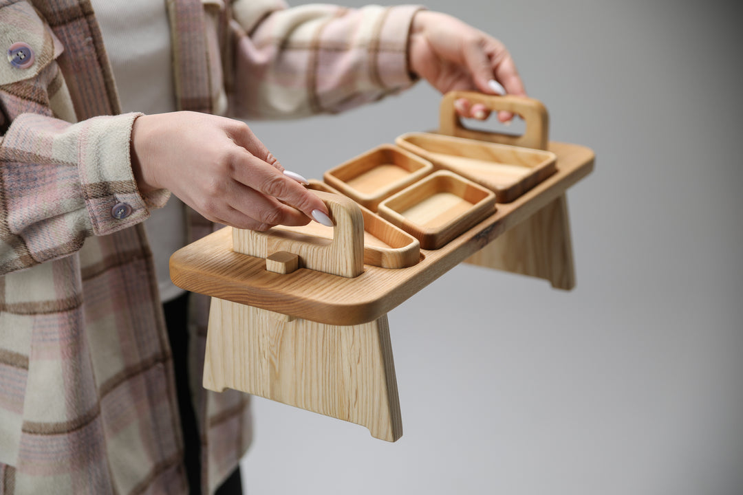 Wooden Folding Snack Table – Elegant Serving Tray with Legs