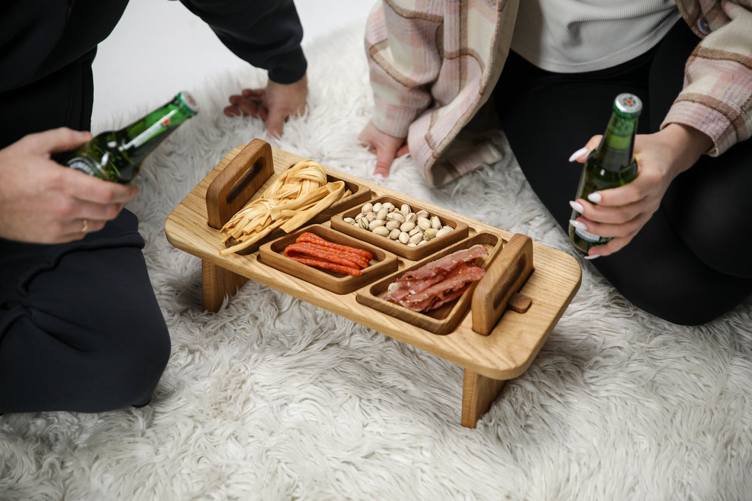 Wooden Folding Snack Table – Elegant Serving Tray with Legs