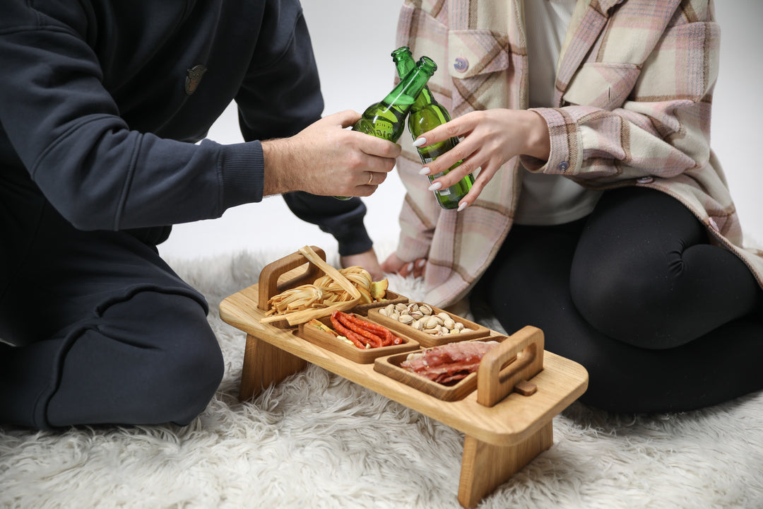 Wooden Folding Snack Table – Elegant Serving Tray with Legs