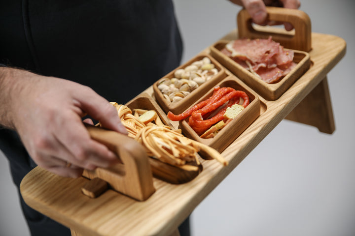 Wooden Folding Snack Table – Elegant Serving Tray with Legs