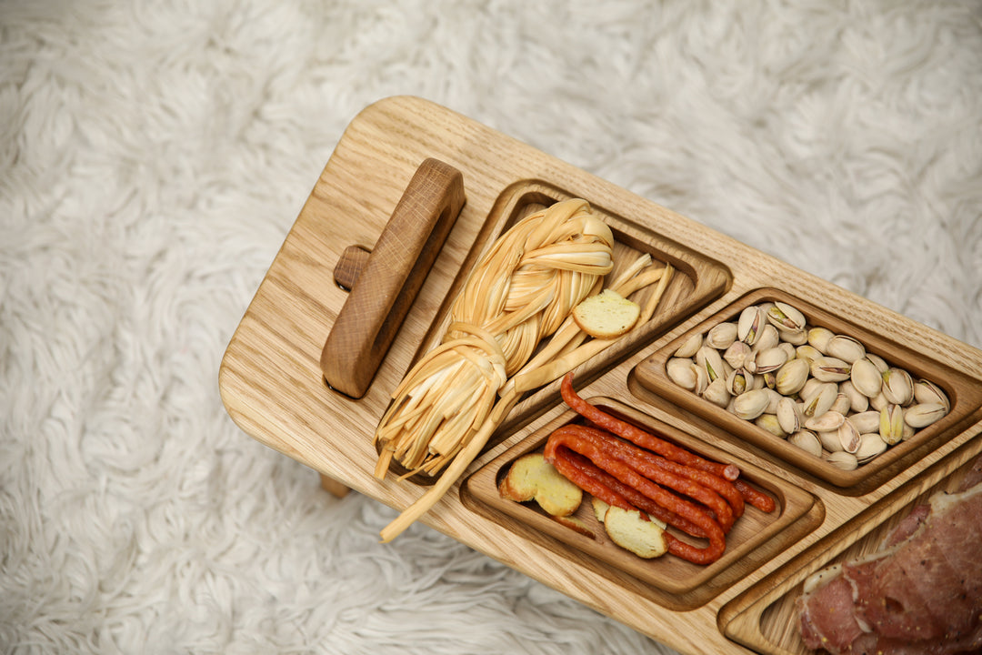 Wooden Folding Snack Table – Elegant Serving Tray with Legs