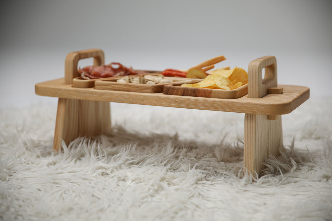 Wooden Folding Snack Table – Elegant Serving Tray with Legs