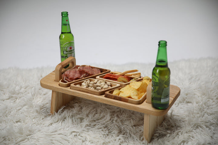 Wooden Folding Snack Table – Elegant Serving Tray with Legs