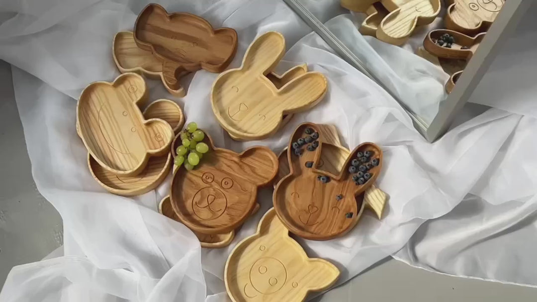 Baby Wooden Plate with Cute Animal Design