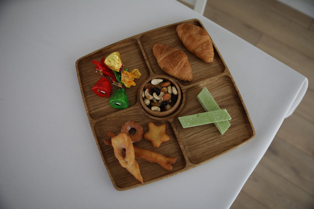 Eco-friendly-wooden-divided-serving-tray-multi-compartment-platter-for-elegant-food-display