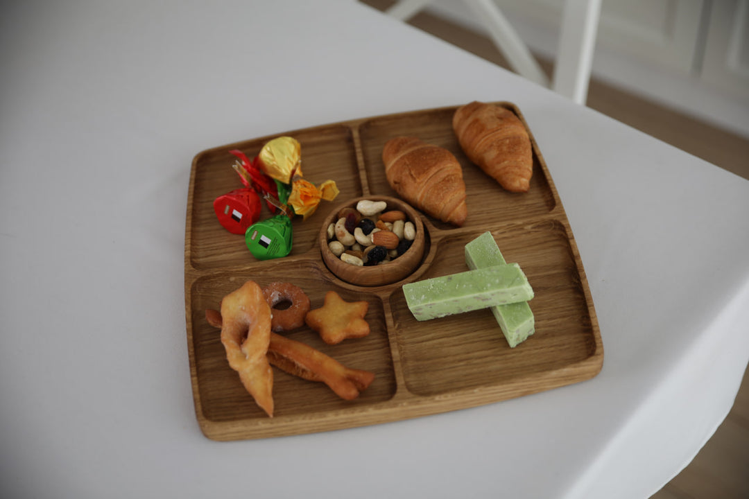 Eco-friendly-wooden-divided-serving-tray-multi-compartment-platter-for-elegant-food-display
