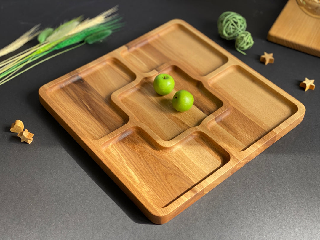 Rustic-wooden-appetizer-tray-with-multiple-sections-perfect-for-cheese-bread-fruits-and-dips