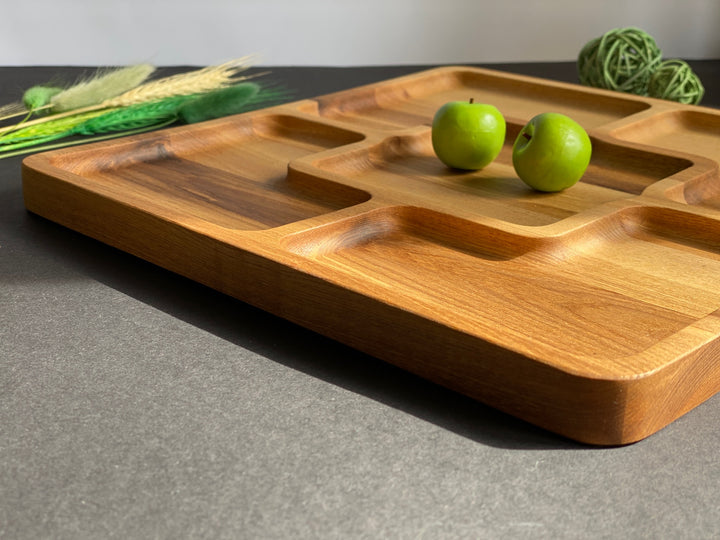 Rustic-wooden-appetizer-tray-with-multiple-sections-perfect-for-cheese-bread-fruits-and-dips