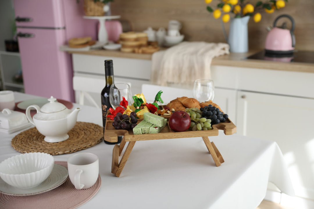 Wine-and-cheese-picnic-table-made-of-wood