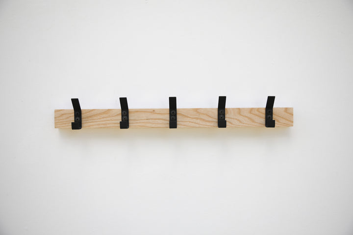 Wood Wall Coat Rack with Metal Hooks | Modern Entryway Organizer