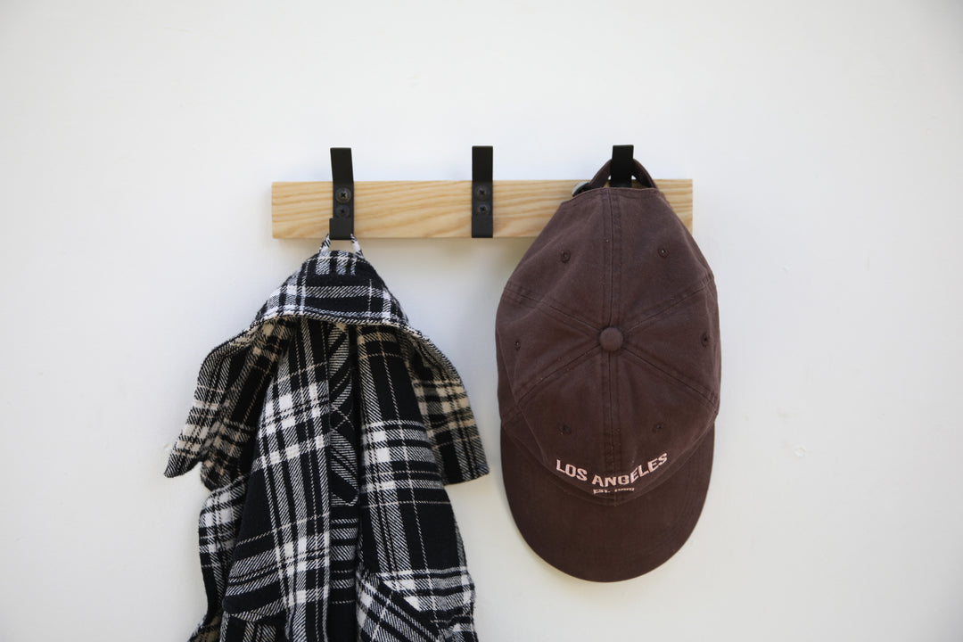 Wood Wall Coat Rack with Metal Hooks | Modern Entryway Organizer