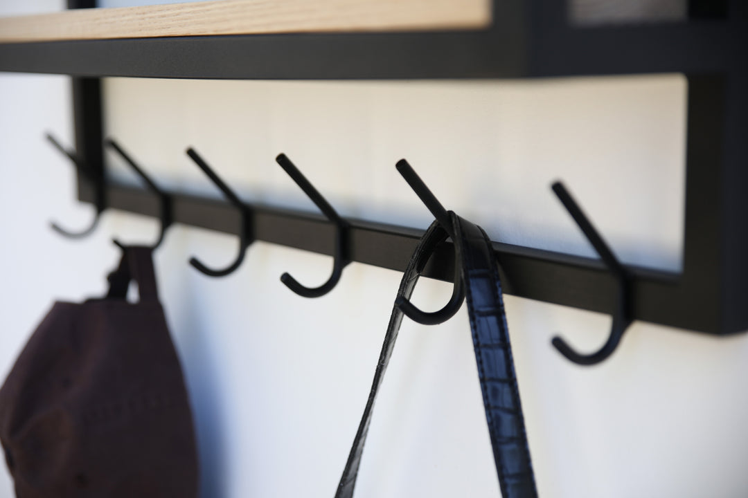 Wall Shelf With Hooks - Loft Style Wood & Metal Hook Rack
