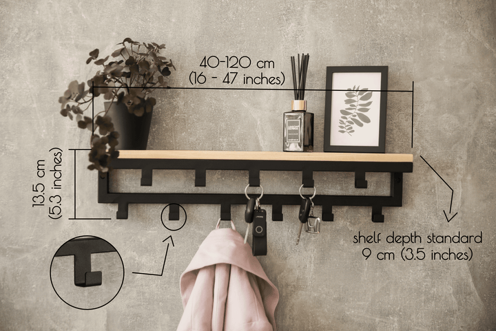Two Rows Hooks Coat Rack - Shelf With Hooks