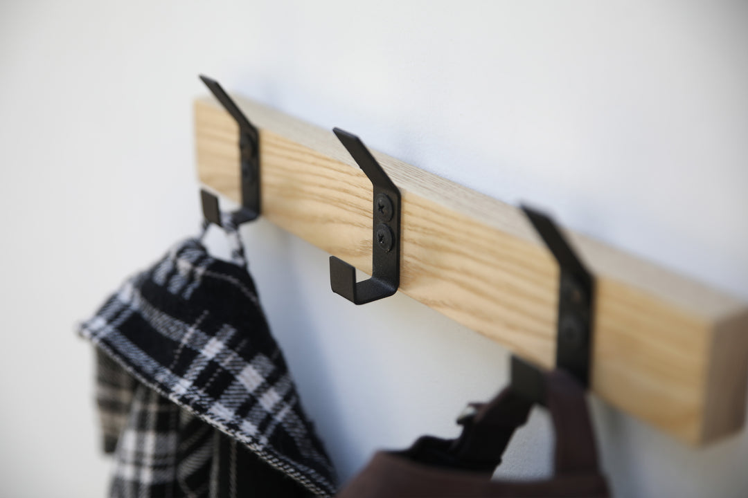 Wood Wall Coat Rack with Metal Hooks | Modern Entryway Organizer