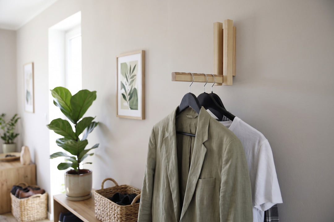 Wall Mounted Folding Coat Rack | Modern Solid Wood Clothes Rack