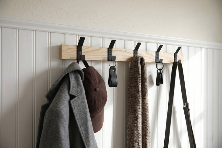 Wood Wall Coat Rack with Metal Hooks | Modern Entryway Organizer