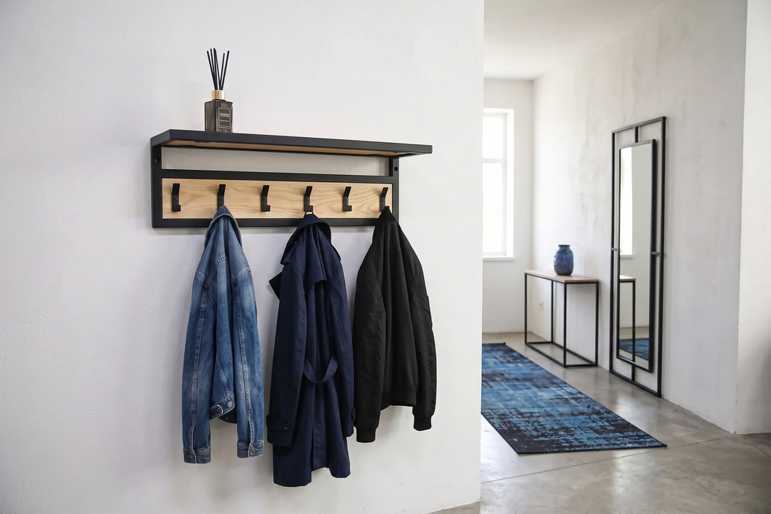 Sleek Metal & Wood Wall Hook Rack - Original Loft Style