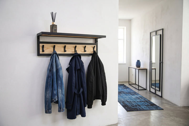 Sleek Metal & Wood Wall Hook Rack - Original Loft Style