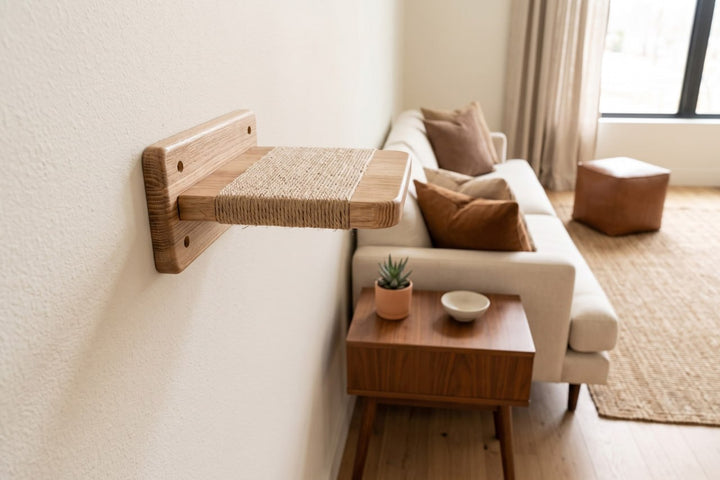 Wall-mounted-cat-climbing-set-with-wooden-platforms