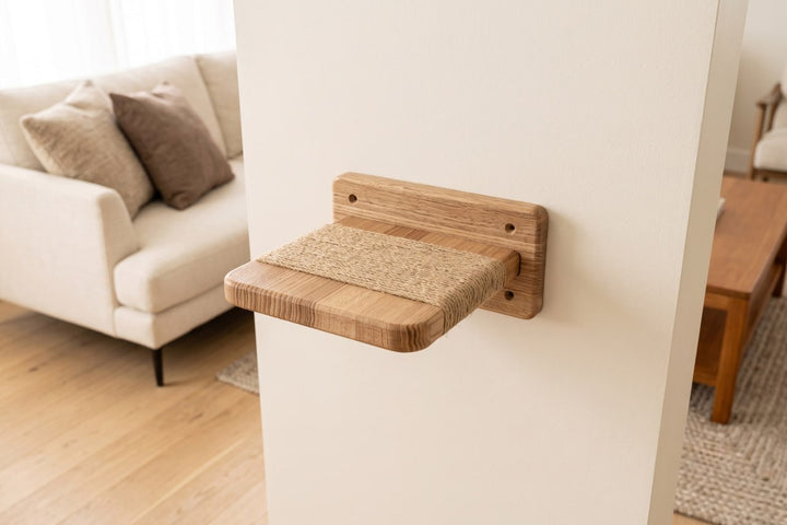 Wall-mounted-cat-climbing-set-with-wooden-platforms