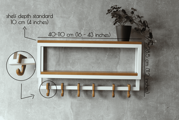 Loft Style Wood & Metal Hook Rack - Wall Shelf With Hooks