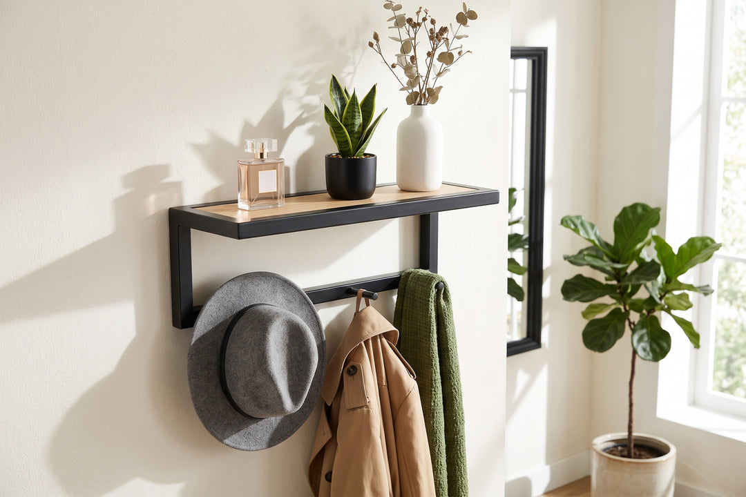 Entryway Shelf with Hooks - Hallway Storage