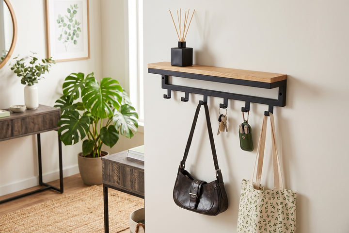 Rustic Entryway Shelf - Hallway Minimalist Coat Rack