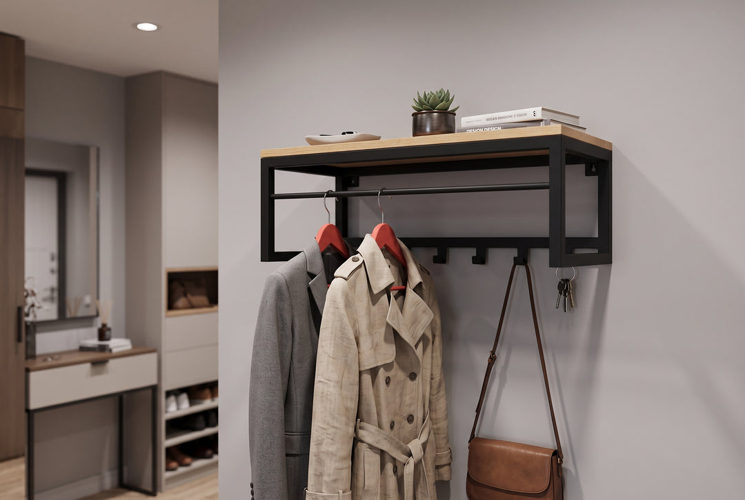 Entryway Shelf with Hooks - Reclaimed Wall Shelf