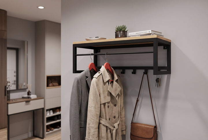 Entryway Shelf with Hooks - Reclaimed Wall Shelf
