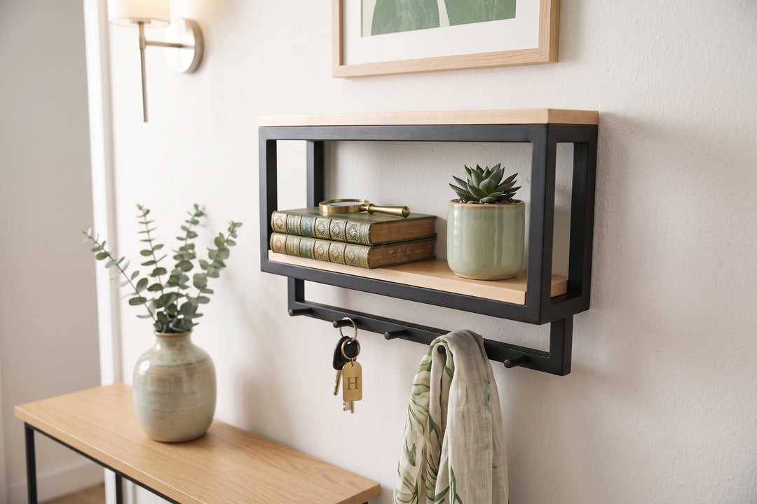 Farmhouse Wall Hook Rack – Wood & Iron