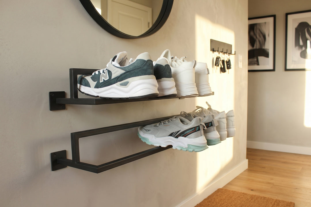 Set of Two Metal Shoe Rack - Wall-Hanging Storage