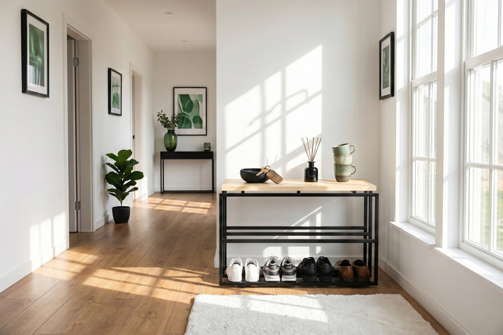 Metal & Wood Shoe Bench – Stylish Entryway Storage