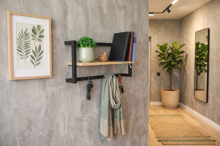 Industrial Wall-Mounted Hook Shelf - Hallway shelf holder