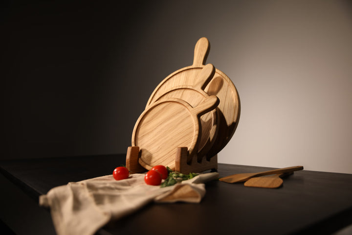 Set of boards Frying pan with a stand