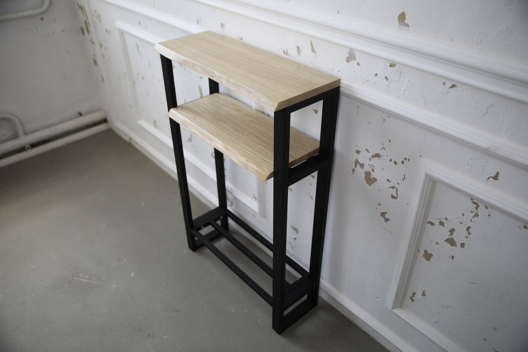 Narrow Console Table with Live Edge Wood Top