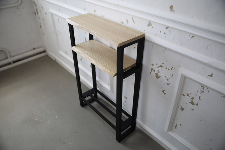 Narrow Console Table with Live Edge Wood Top