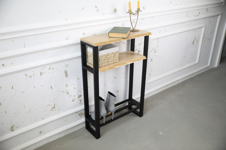 Narrow Console Table with Live Edge Wood Top