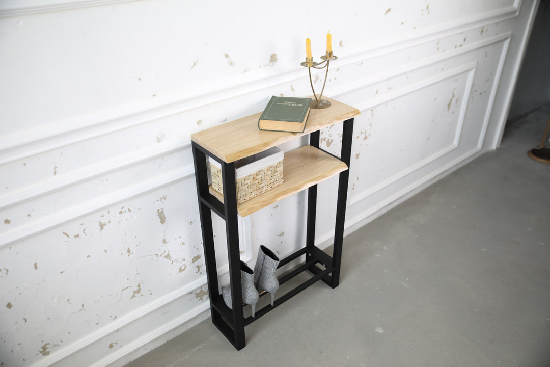 Narrow Console Table with Live Edge Wood Top