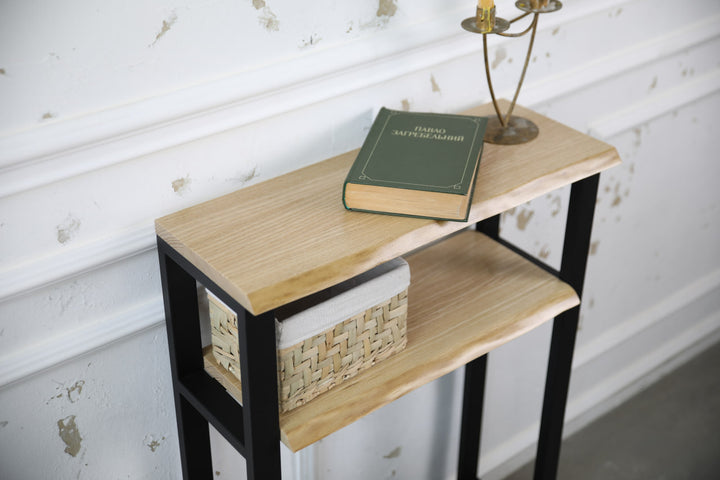 Narrow Console Table with Live Edge Wood Top