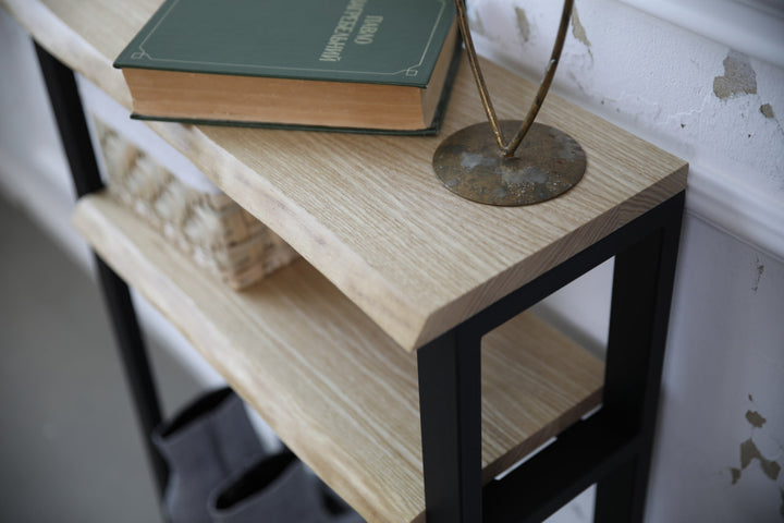 Narrow Console Table with Live Edge Wood Top