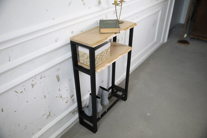 Narrow Console Table with Live Edge Wood Top