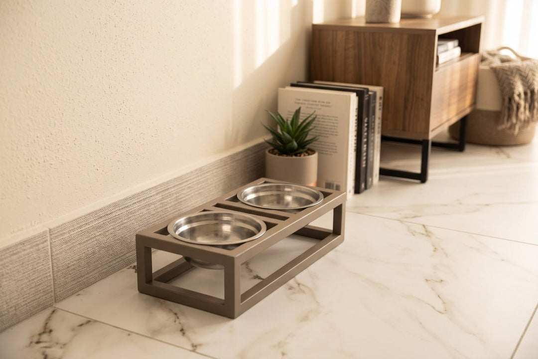 Elevated Cat Bowl Stand with Steel Bowls – Metal Raised Cat Feeder