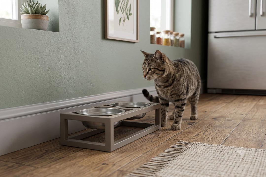 Elevated Cat Bowl Stand with Steel Bowls – Metal Raised Cat Feeder