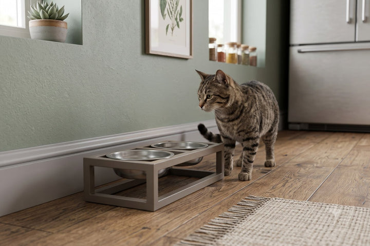 Elevated Cat Bowl Stand with Steel Bowls – Metal Raised Cat Feeder