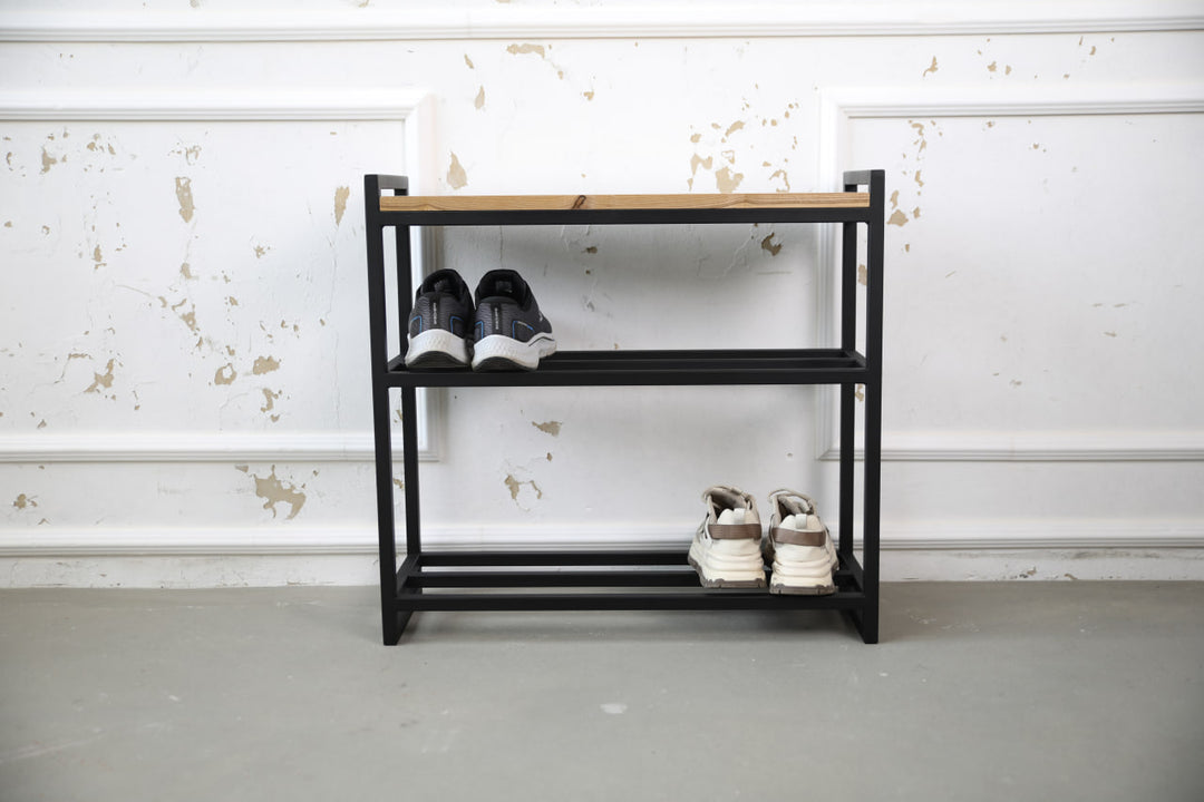 Metal & Wood Shoe Bench – Entryway Storage and Organizer