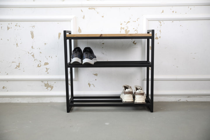 Metal & Wood Shoe Bench – Entryway Storage and Organizer