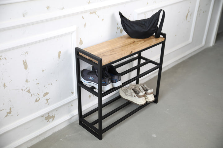 Metal & Wood Shoe Bench – Entryway Storage and Organizer