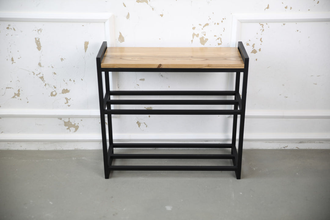 Metal & Wood Shoe Bench – Entryway Storage and Organizer