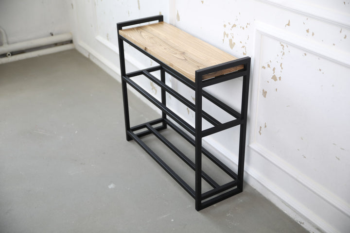 Metal & Wood Shoe Bench – Entryway Storage and Organizer