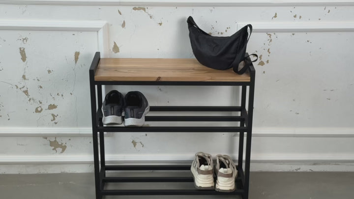 Metal & Wood Shoe Bench – Entryway Storage and Organizer